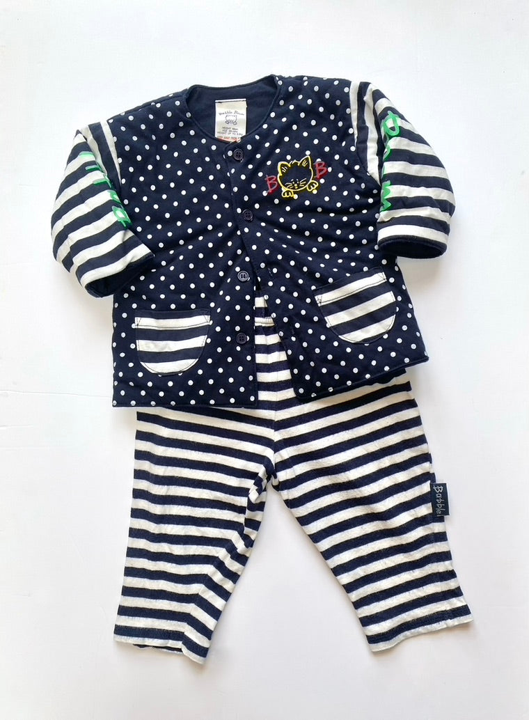 Retro navy spotty/ stripe twin set vintage Age 3-6m