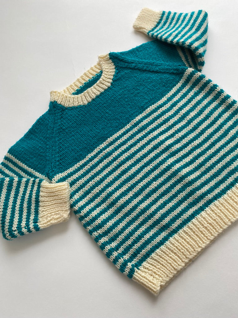 Turquoise stripe hand knitted jumper age 2-3y