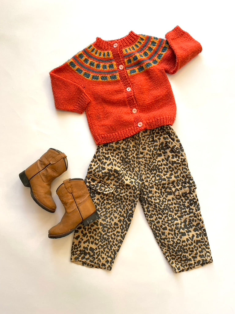 Orange cardigan hand knit age 2-3y