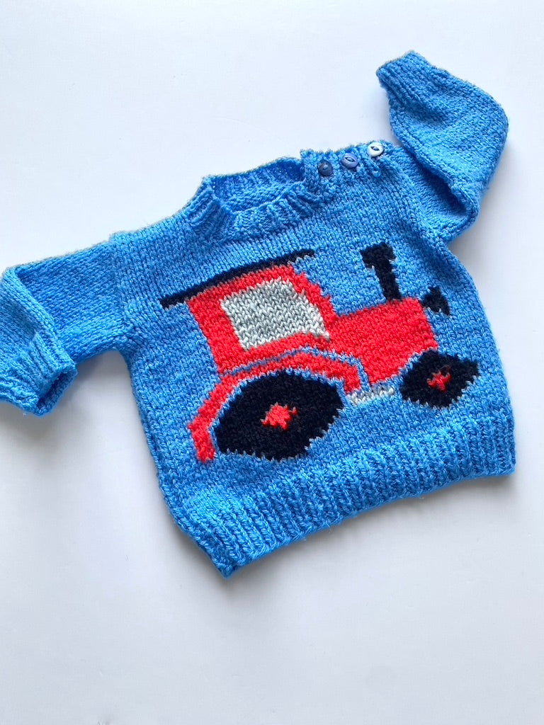 Hand knitted tractor jumper age 3m