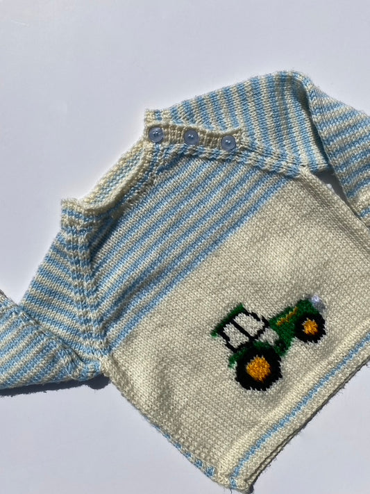 Hand knitted tractor jumper Age 12-18m
