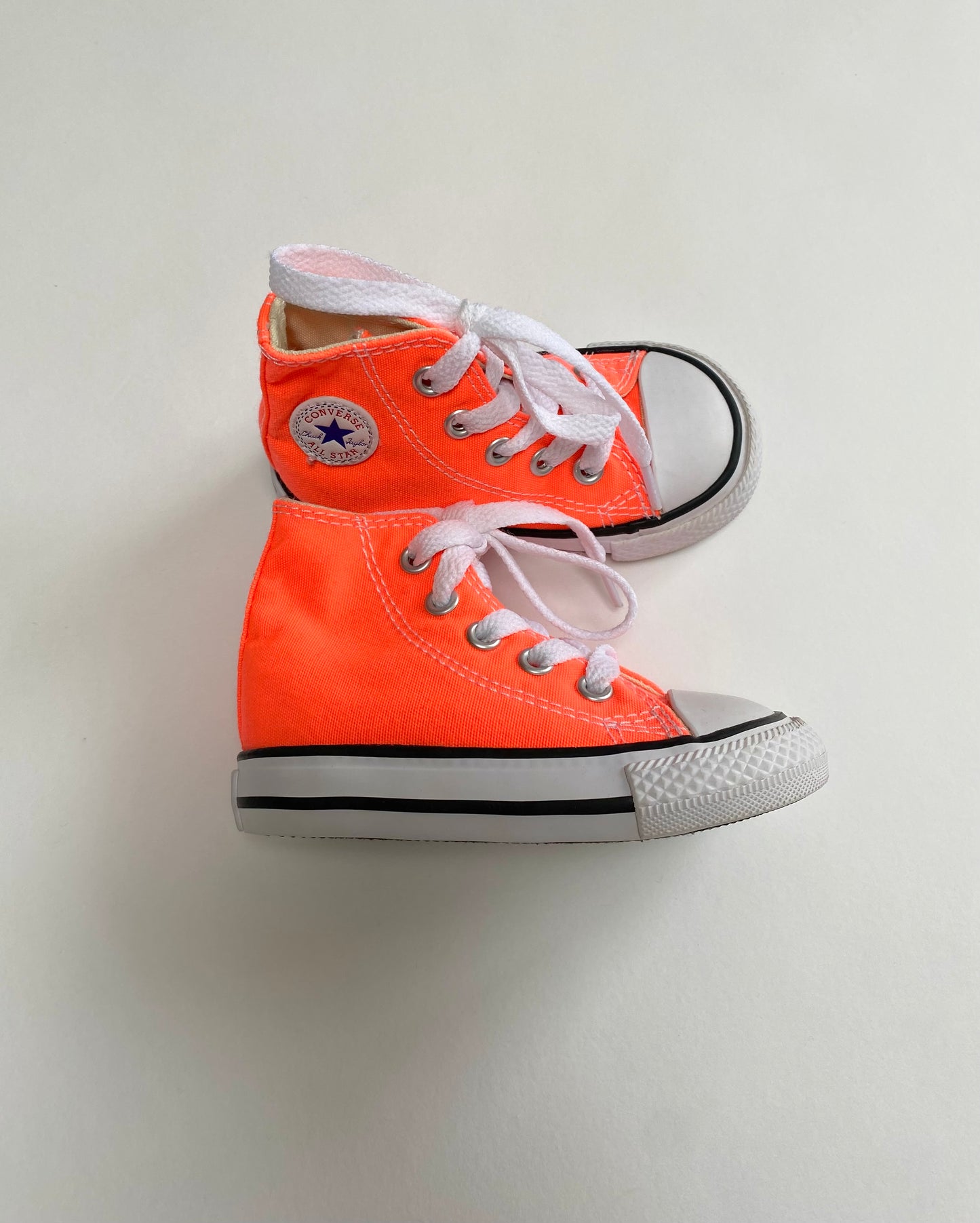 Fluro orange Converse Hi Tops Size 4