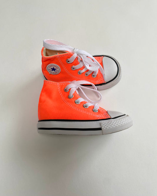 Fluro orange Converse Hi Tops Size 4