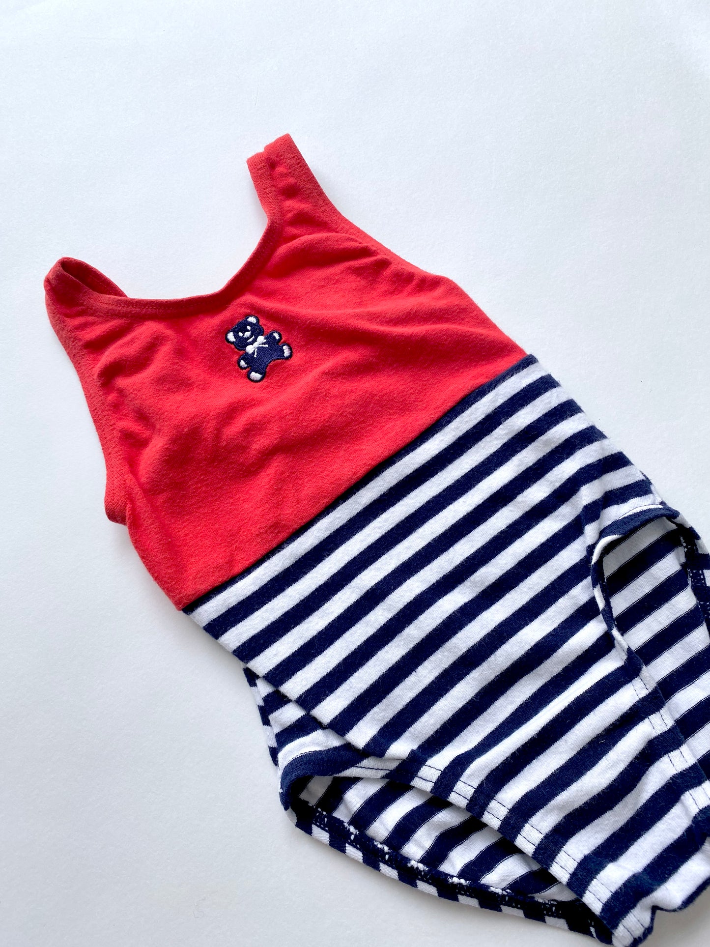 Tiny vintage stripe and red jersey swimsuit age 0-3m