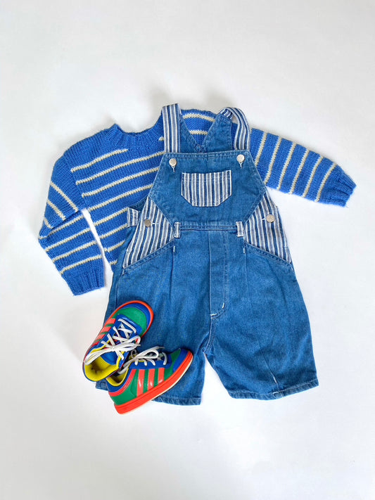 Vintage denim and stripe shortalls age 2-3y