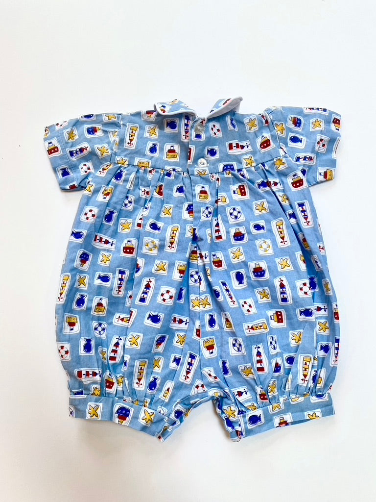 Vintage pale blue seaside romper Age 3m