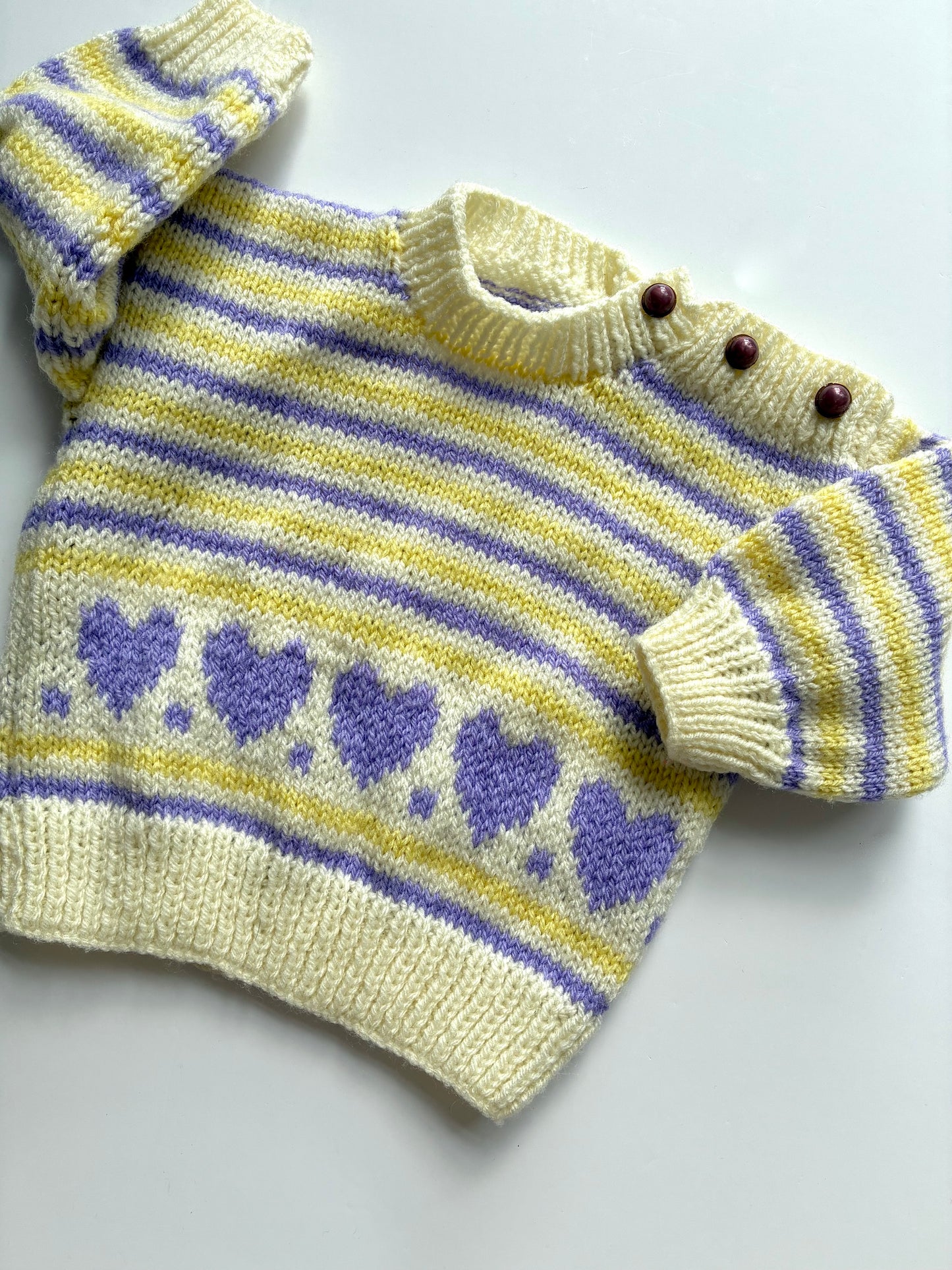 Hand knitted heart & stripe jumper age 12-18m