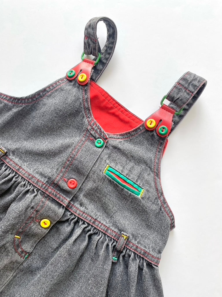 Vintage grey denim dress with colourblock detail Age 5-7y