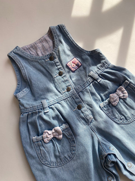 Vintage denim dungarees with bows age 3-6m