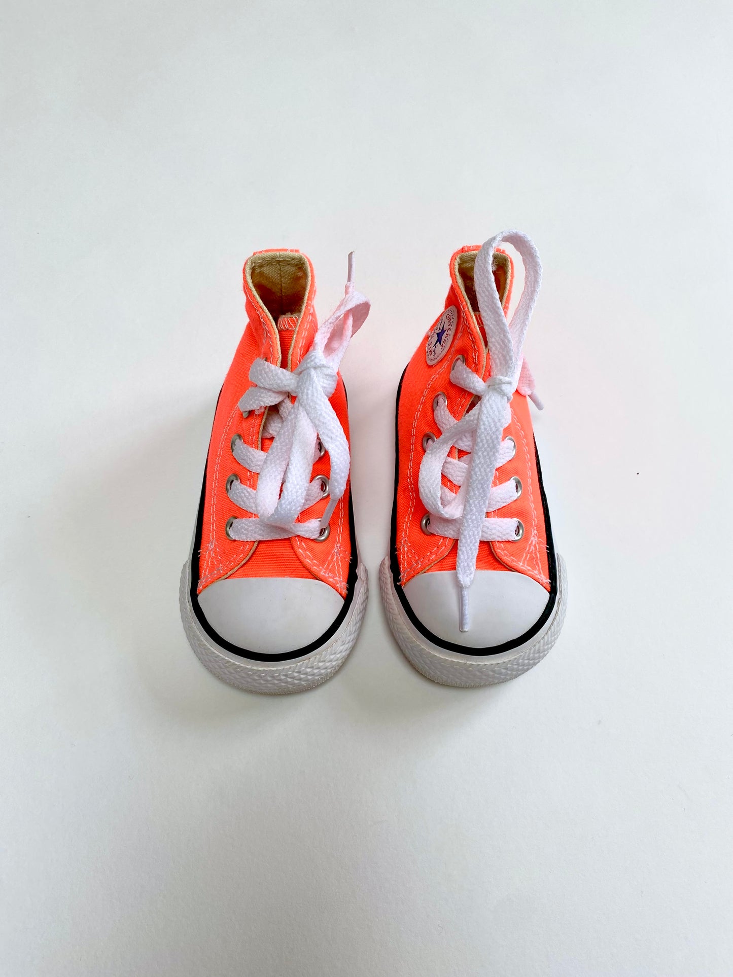Fluro orange Converse Hi Tops Size 4