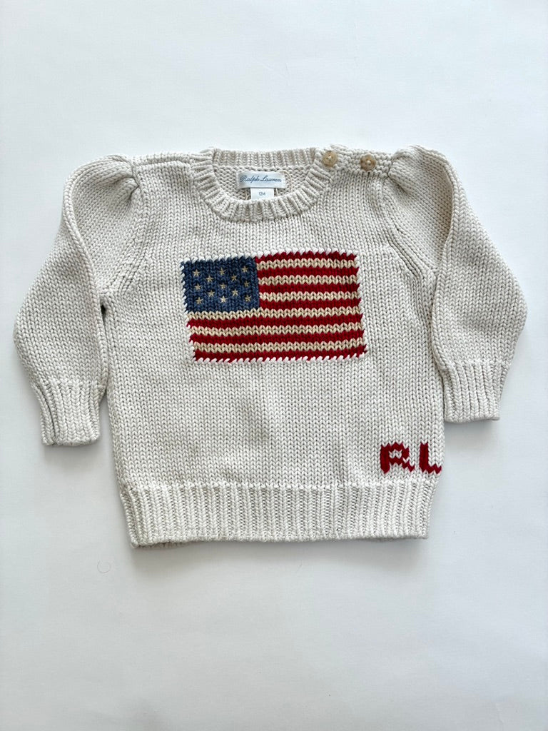 Ralph lauren Iconic white flag jumper age 12m
