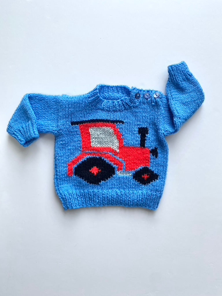 Hand knitted tractor jumper age 3m