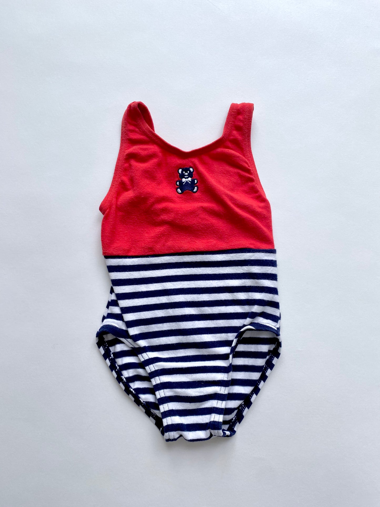 Tiny vintage stripe and red jersey swimsuit age 0-3m