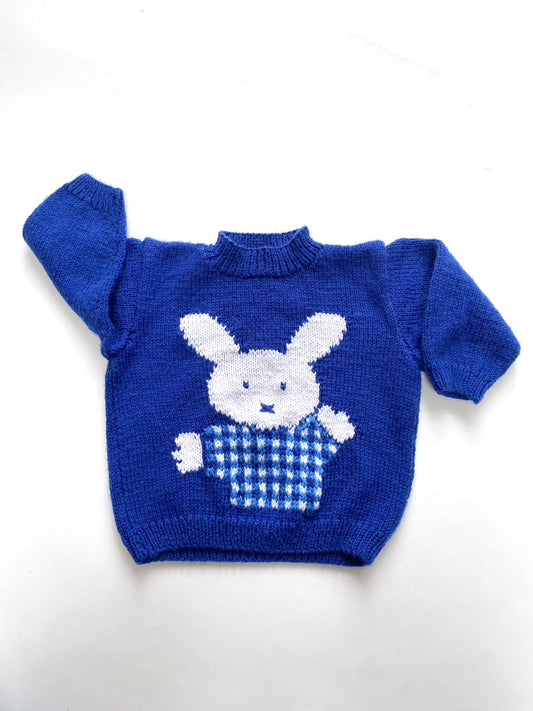 Hand knitted bunny jumper navy age 12-18m