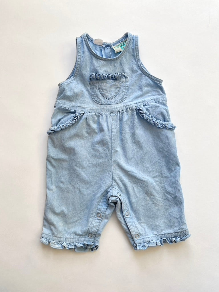 Vintage light denim heart ruffle dungarees Age 9-12m
