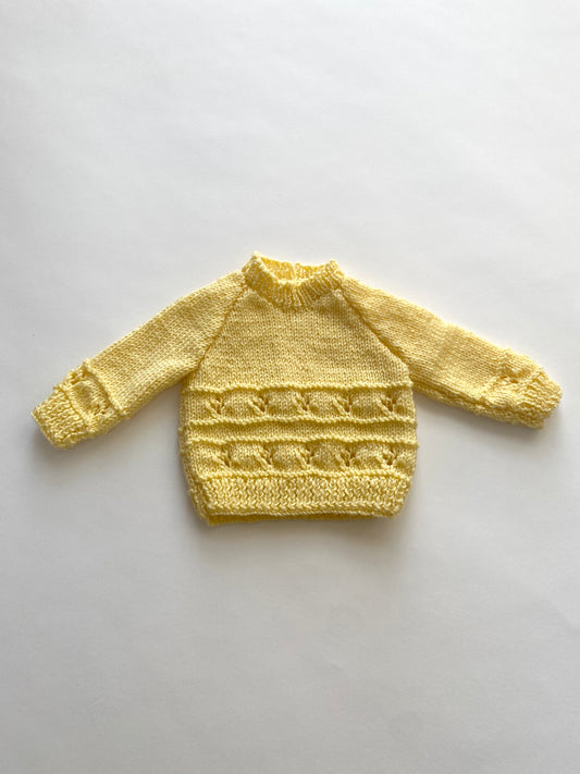 Yellow lemon hand-knitted baby jumper age 0-3m