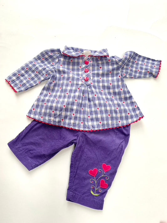 Vintage purple heart 2 piece Age 3-6m