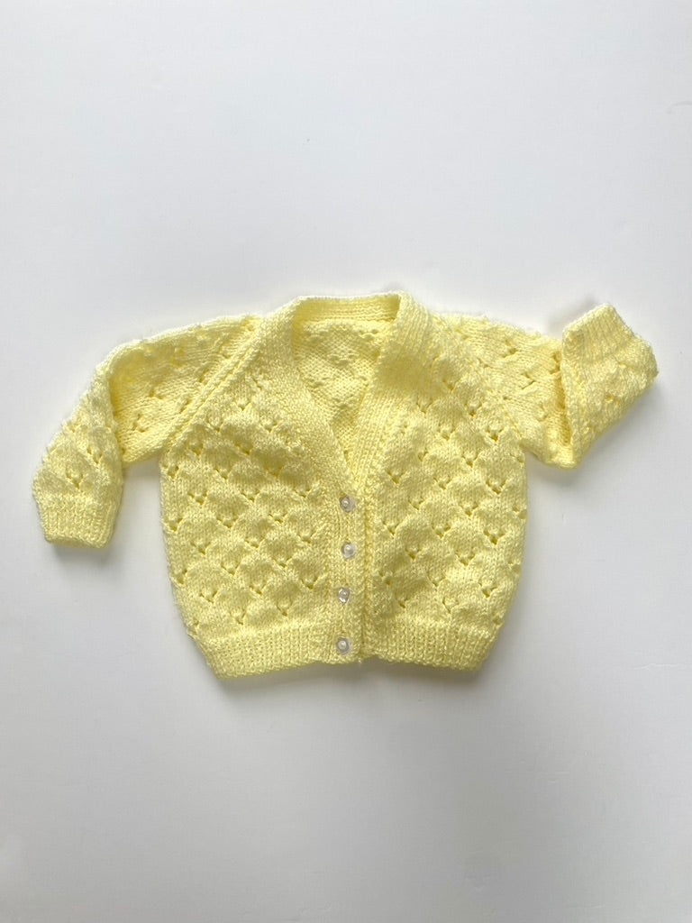 Butter lemon hand-knitted cardi Age 3m