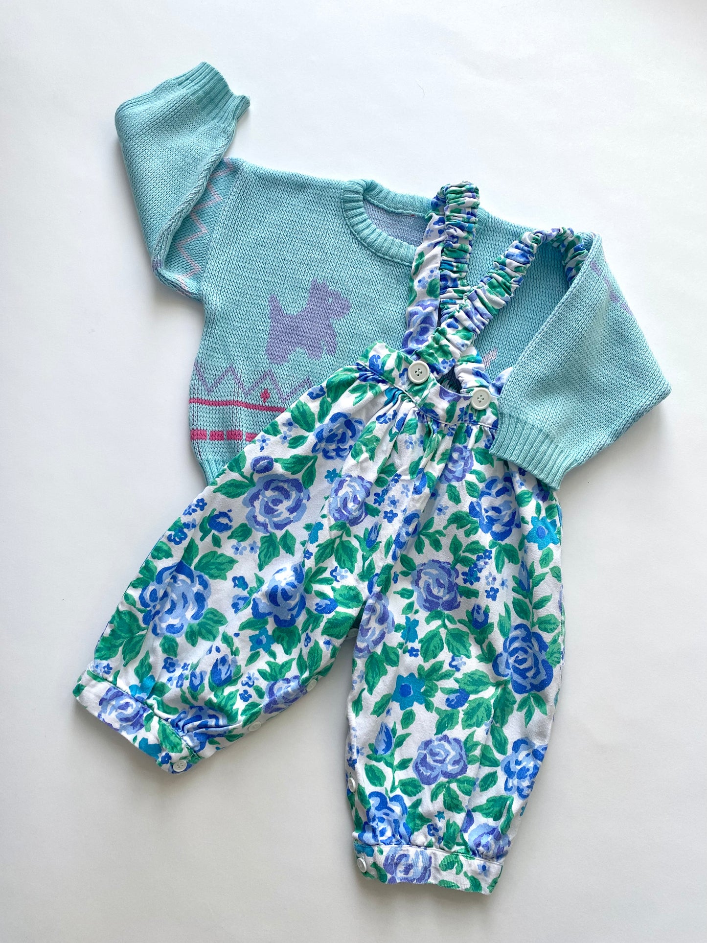 Vintage floral dungaree trousers Age 12-18m