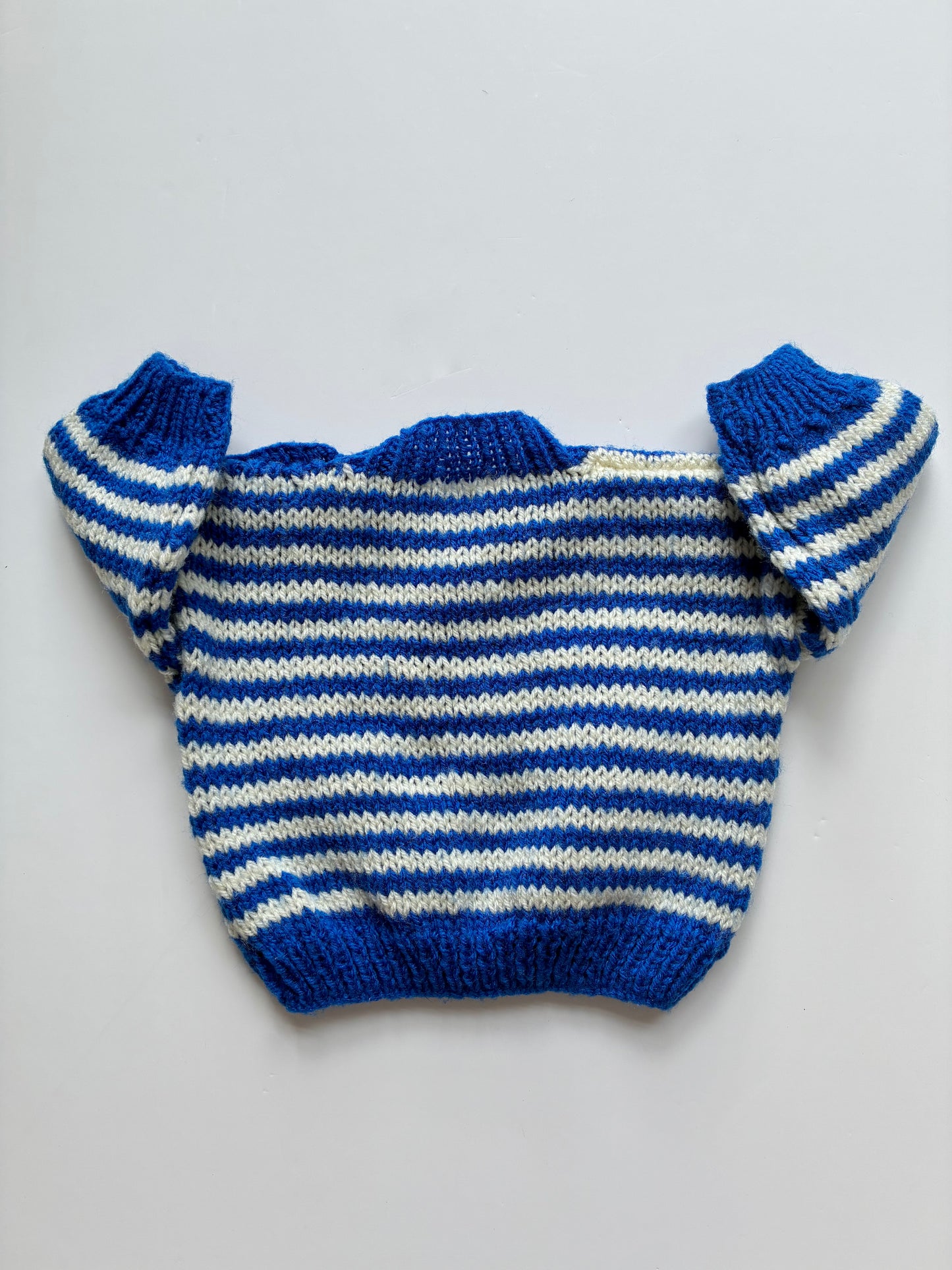 Hand knitted Blue Teddy bear jumper Age 3-6m
