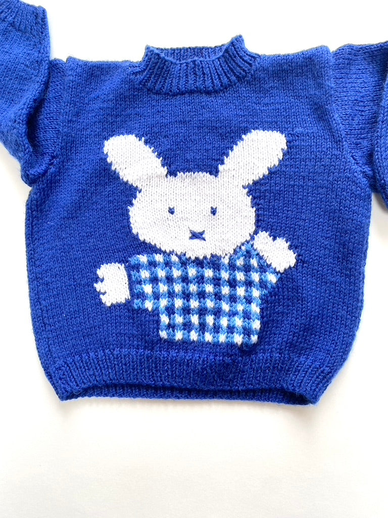 Hand knitted bunny jumper navy age 12-18m