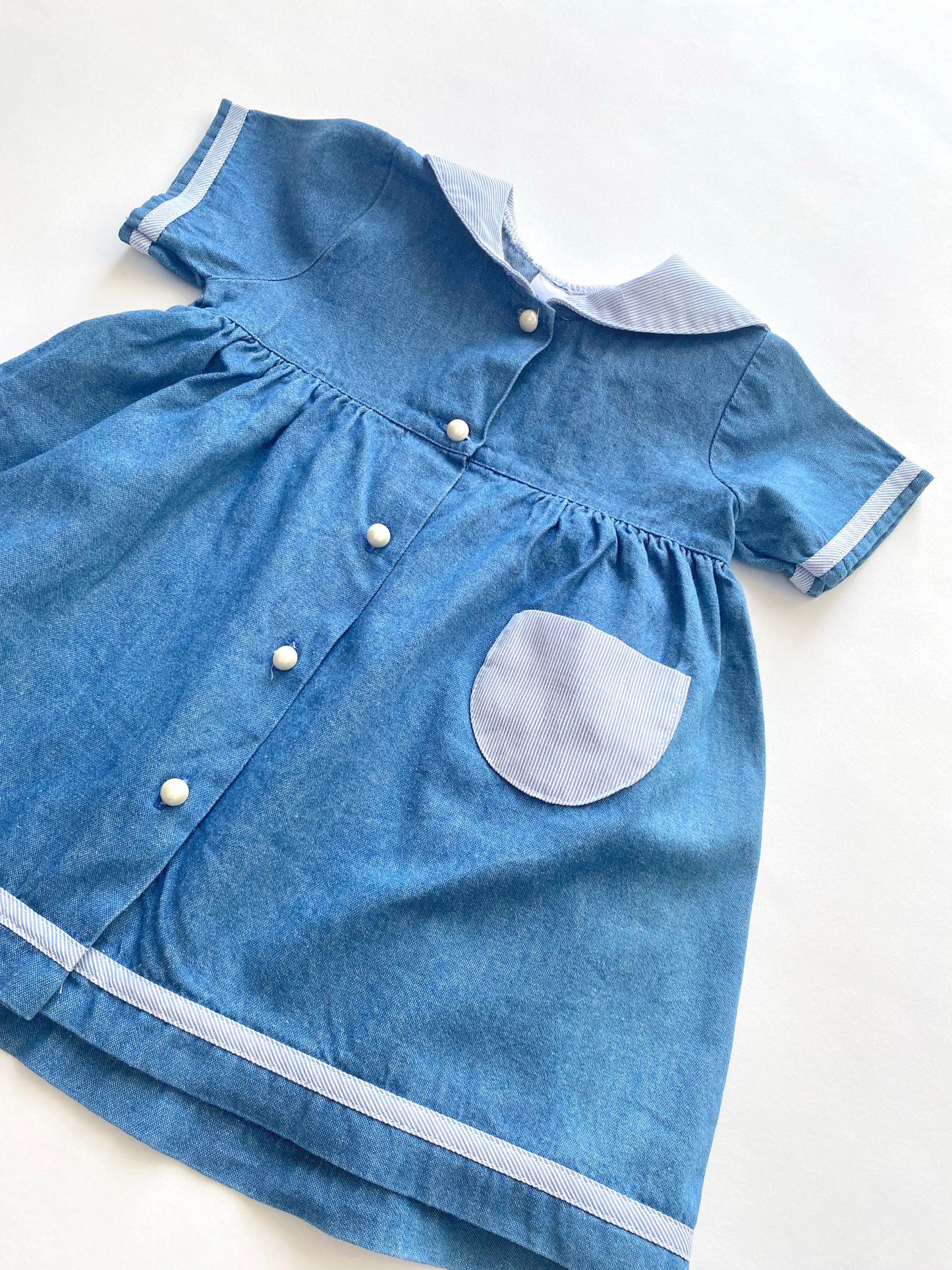 Vintage chambray sailor dress with pearl buttons 6-12m