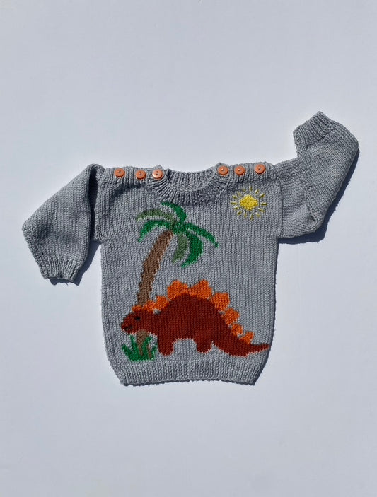 Dinosaur hand knitted jumper Age 6-9m