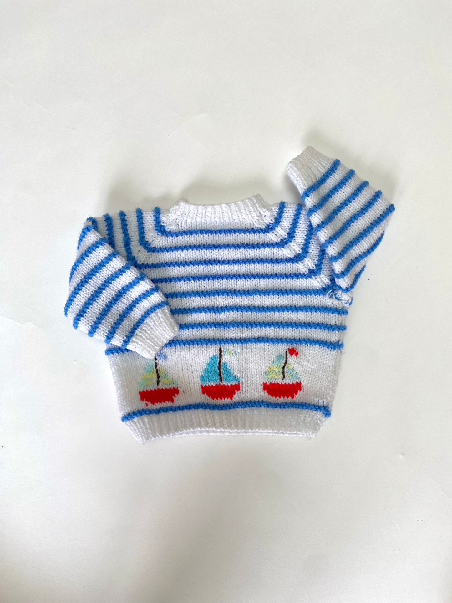 Hand knitted nautical jumper age 3m