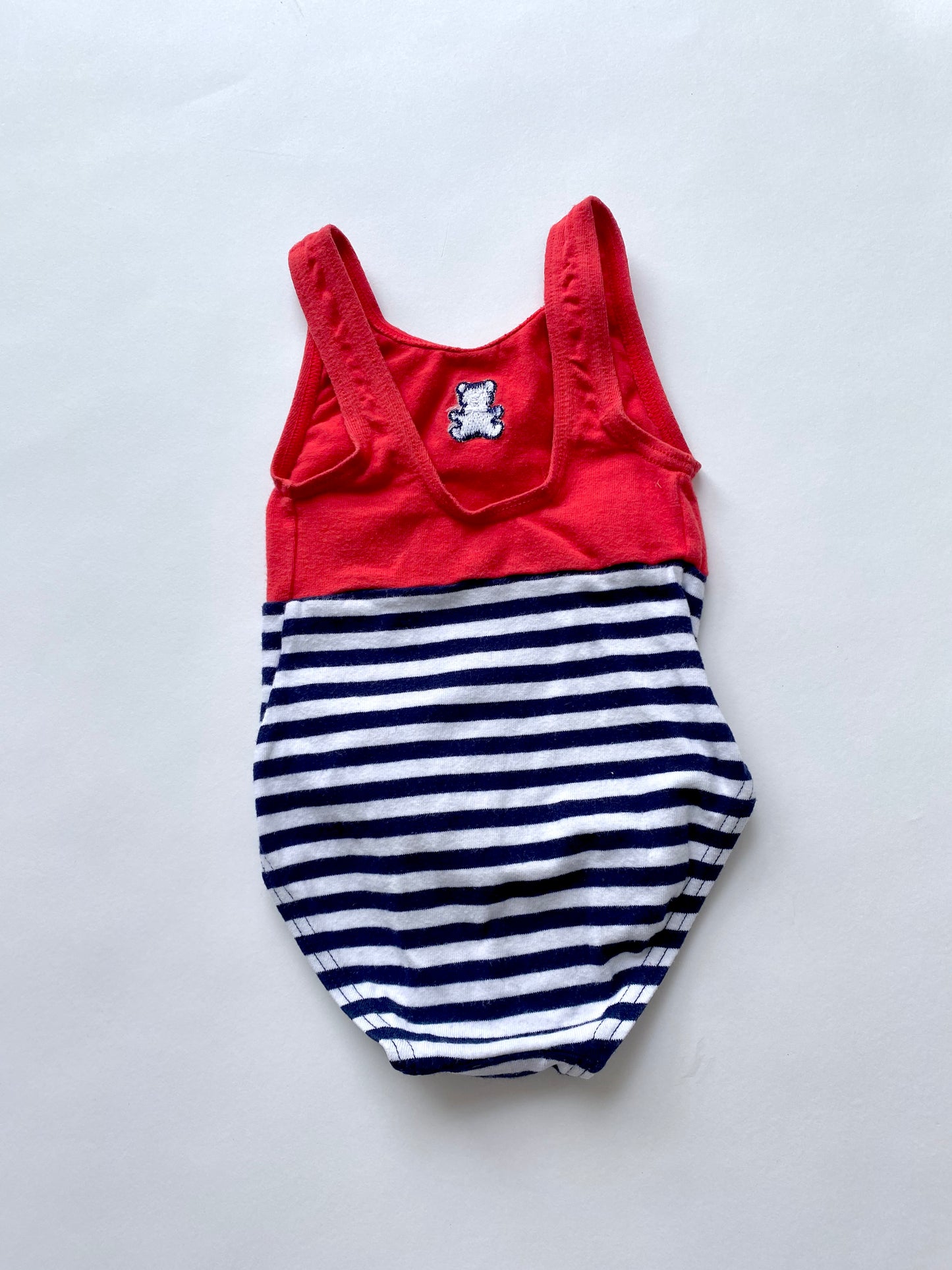 Tiny vintage stripe and red jersey swimsuit age 0-3m