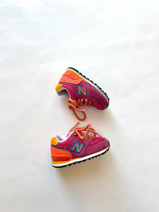 Pink and orange New Balance 574 Size 4