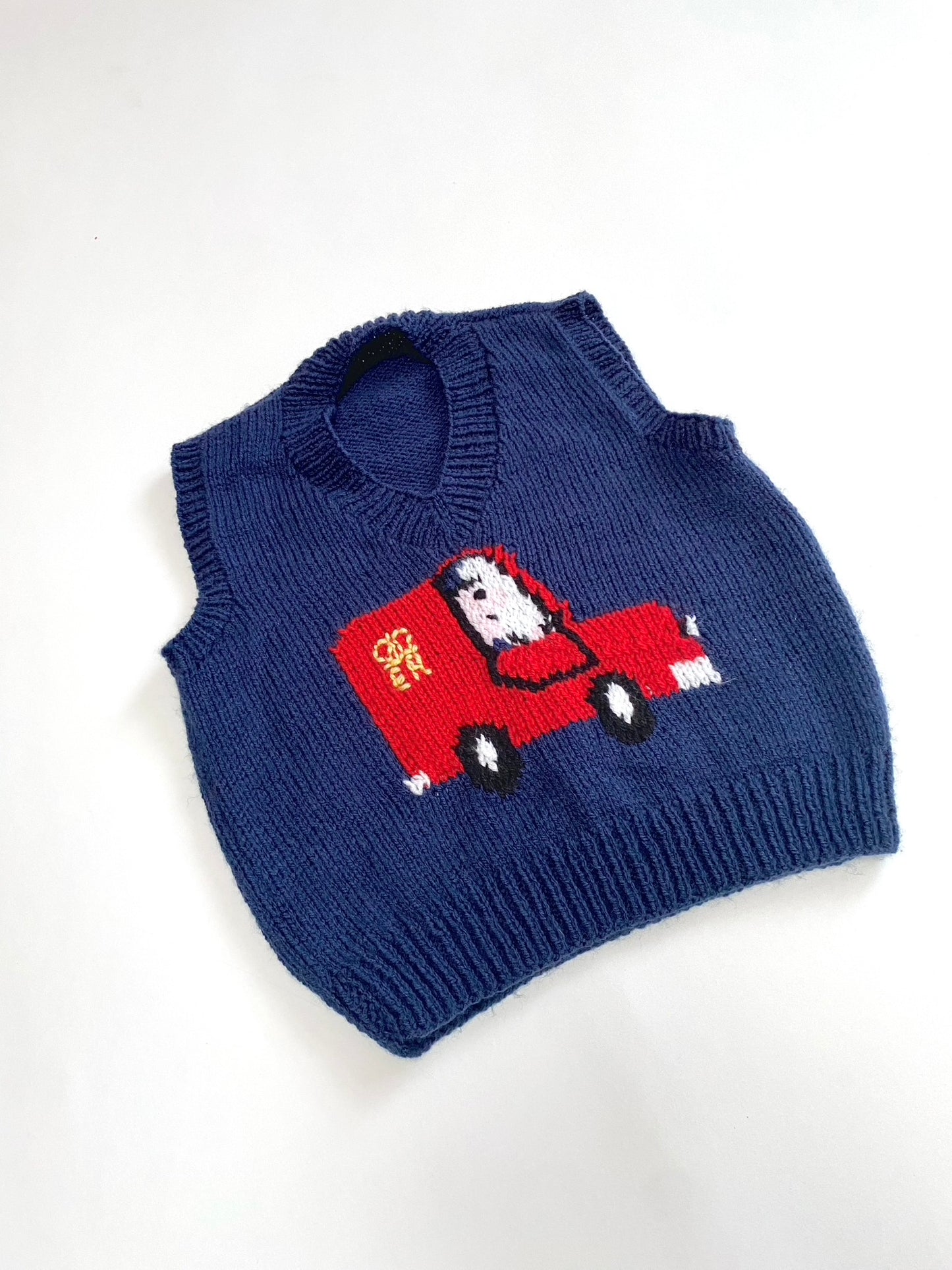 Handknitted Postman Pat vest Age 3y