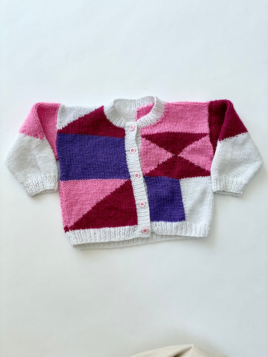 Hand knitted patterned cardi Age 12-24m
