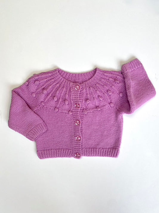 Hand-knitted pink cardigan age 18-24m