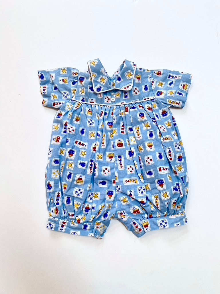 Vintage pale blue seaside romper Age 3m