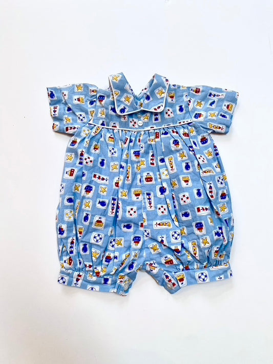 Vintage pale blue seaside romper Age 3m