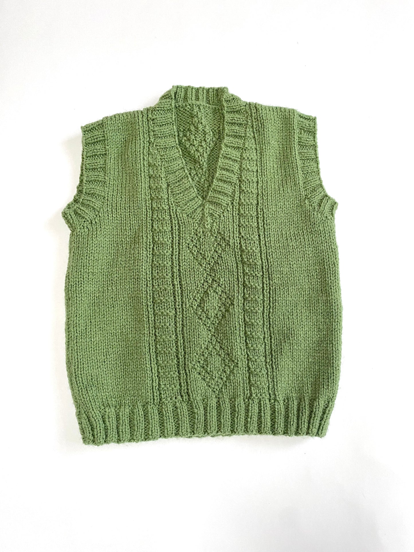Handknitted green vest Age 2-3y
