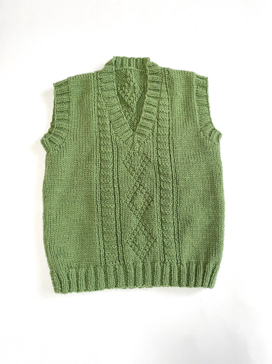 Handknitted green vest Age 2-3y