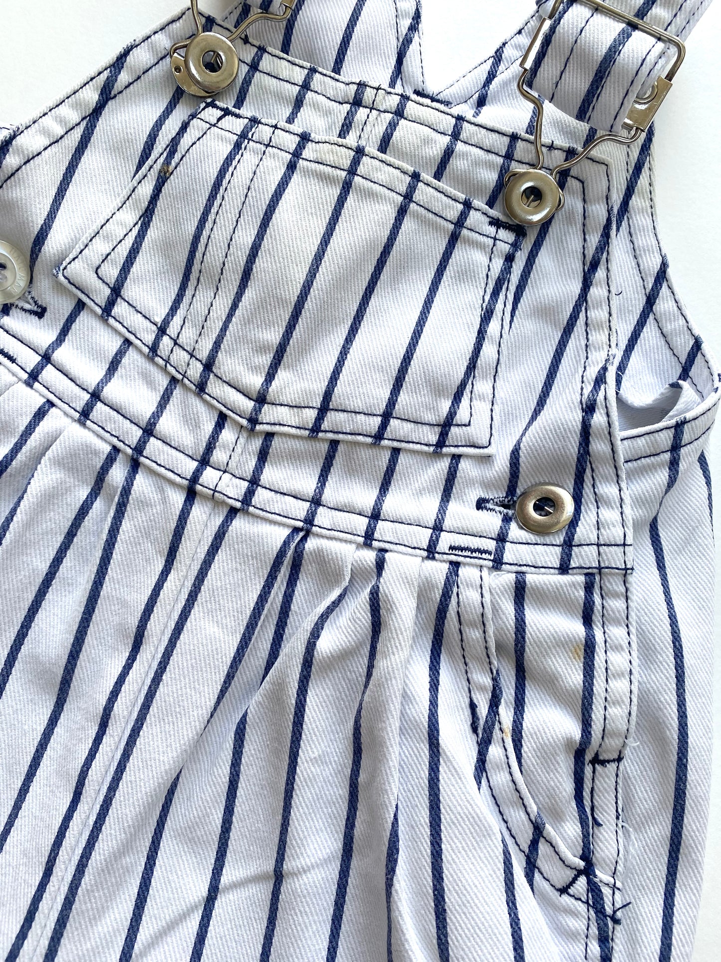 Vintage ecru and blue stripe dungarees Age 12-18m