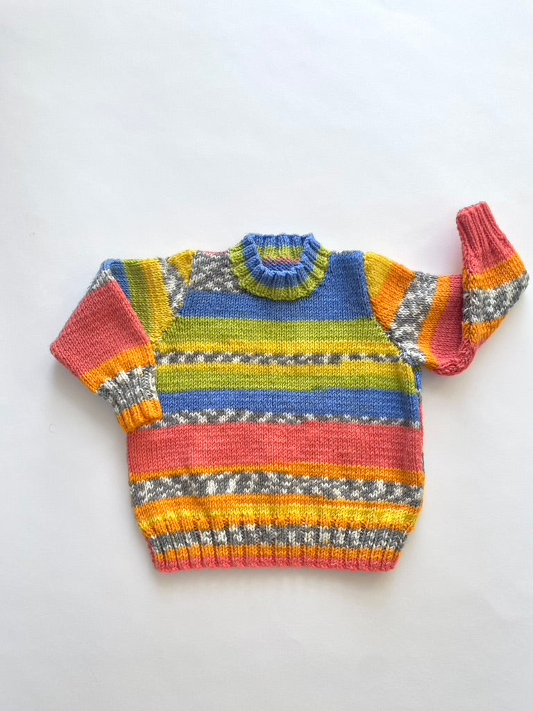 Hand knitted multi pattern jumper age 18-24m
