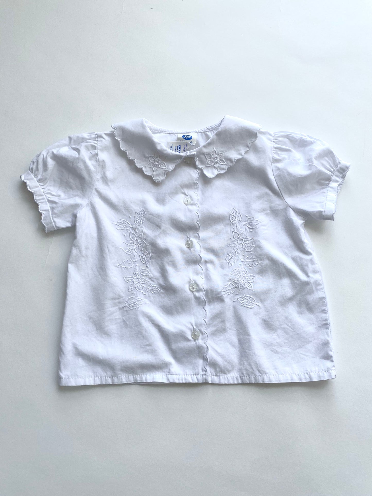 Vintage scallop collar white shirt Age 9-12m