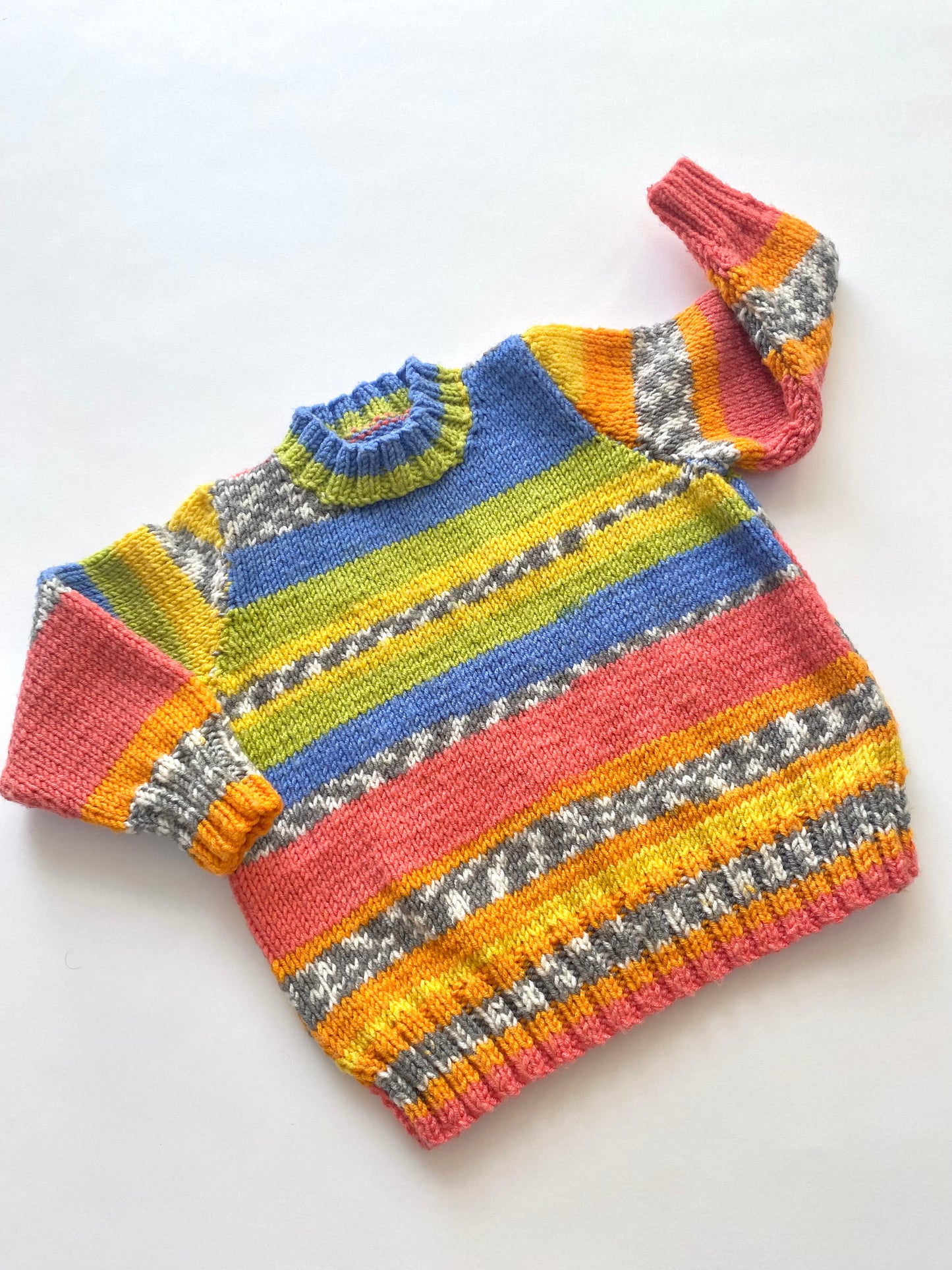 Hand knitted multi pattern jumper age 18-24m