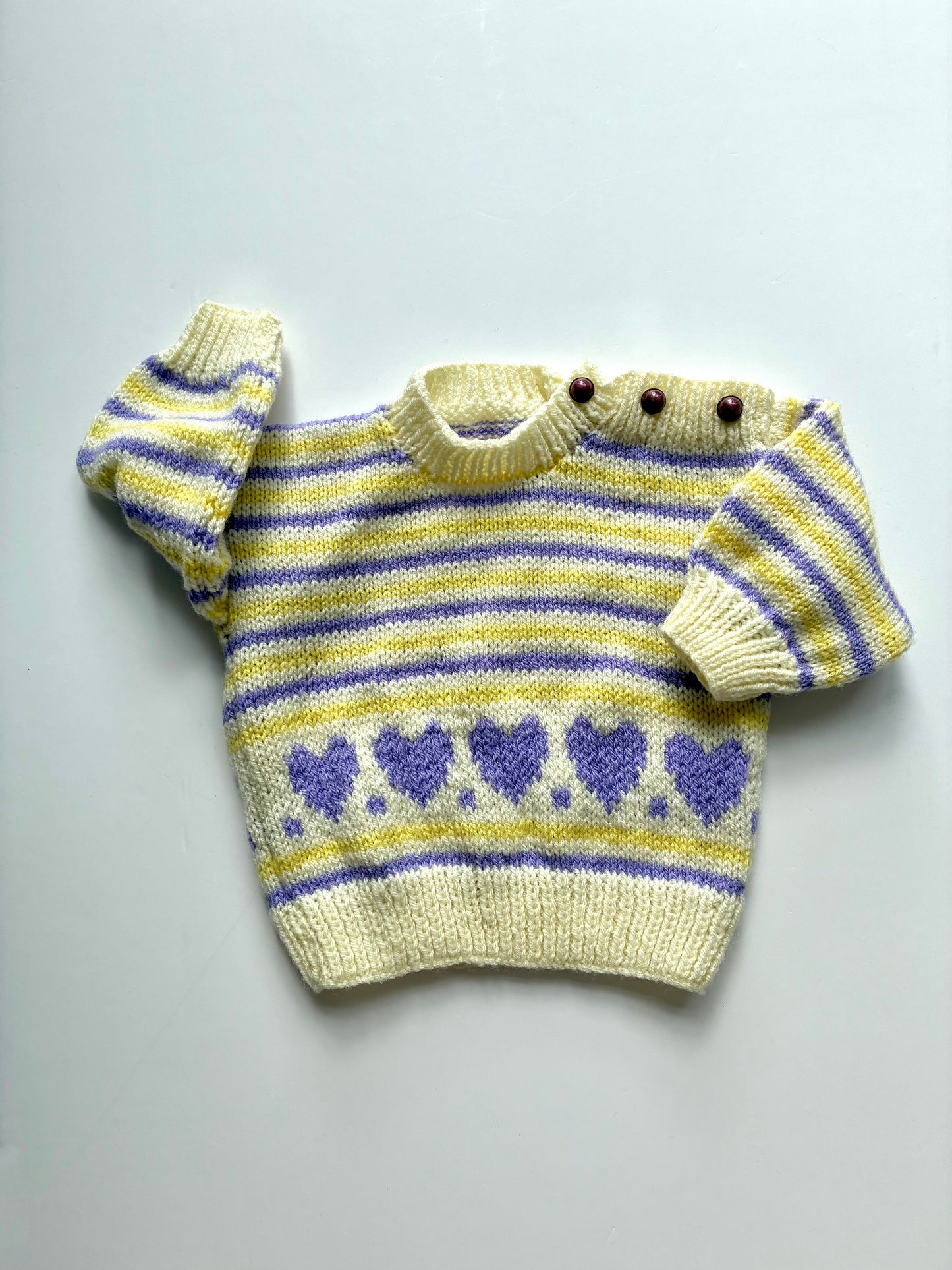 Hand knitted heart & stripe jumper age 12-18m