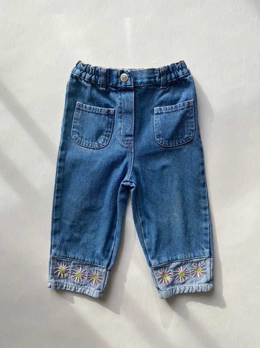 Y2K jeans with embroidered daisy hem age 12-18m