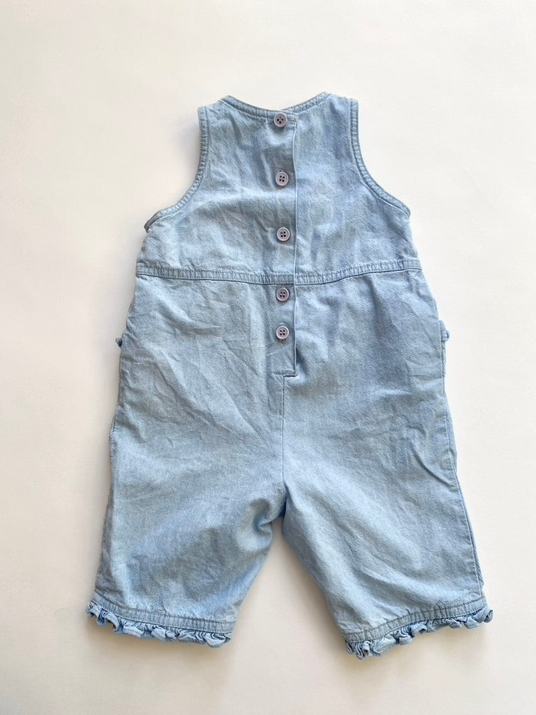 Vintage light denim heart ruffle dungarees Age 9-12m