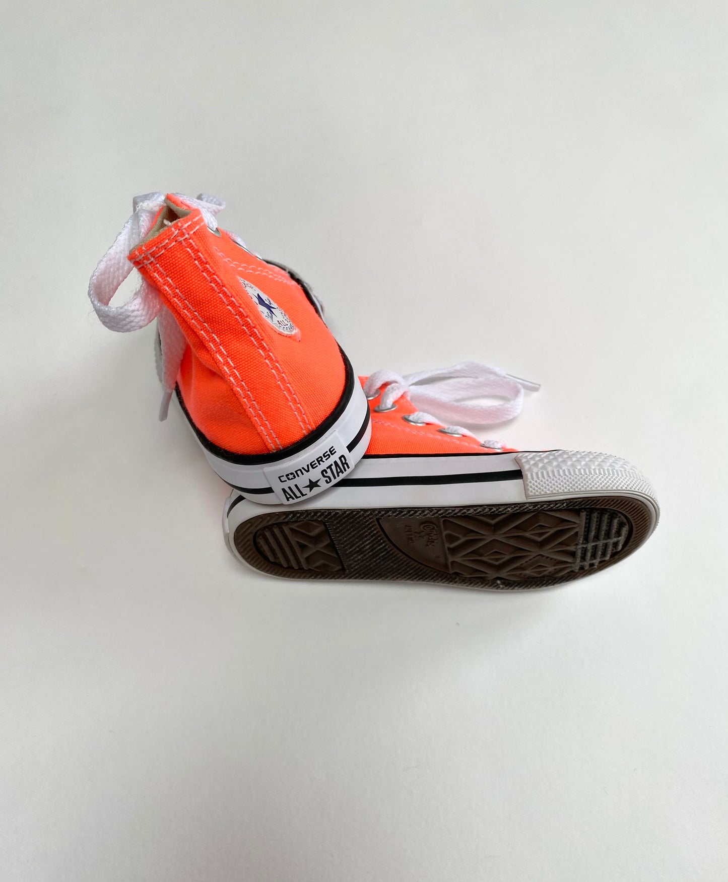 Fluro orange Converse Hi Tops Size 4