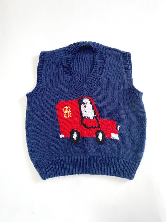 Handknitted Postman Pat vest Age 3y
