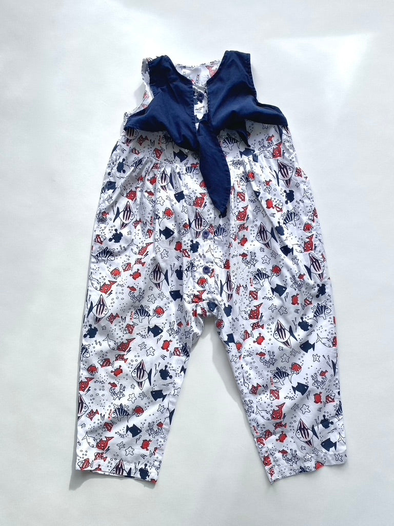 Vintage printed tie neck romper Age 12-18m