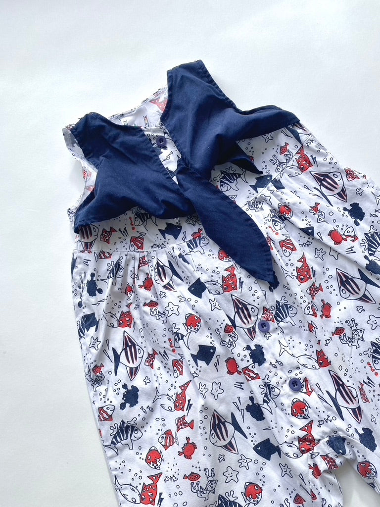 Vintage printed tie neck romper Age 12-18m