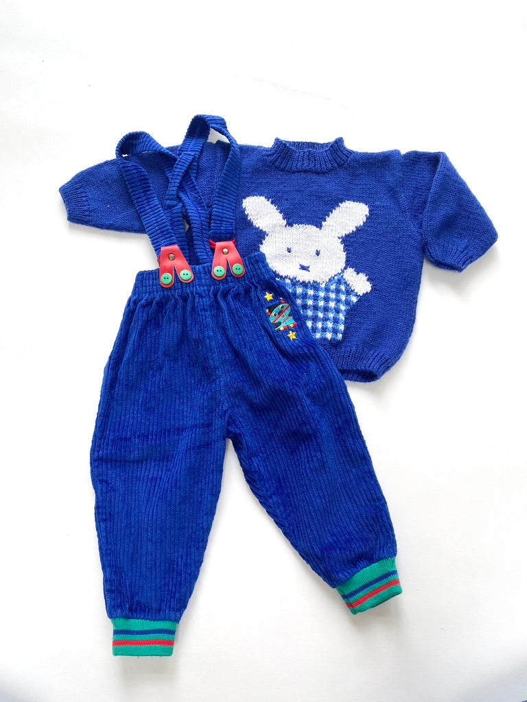 Hand knitted bunny jumper navy age 12-18m