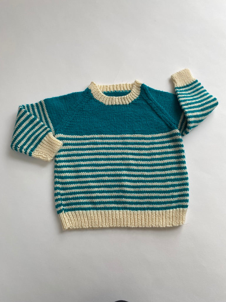 Turquoise stripe hand knitted jumper age 2-3y